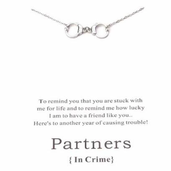 PARTNERS IN CRIME Double Handcuff Necklace & Card - Picture 1 of 3